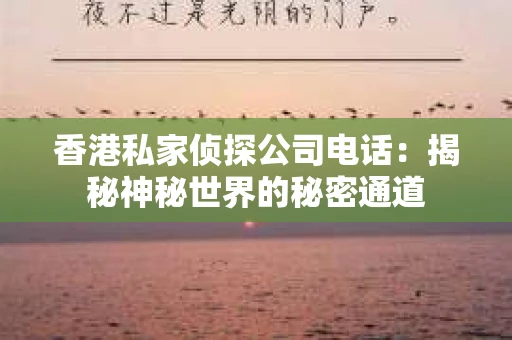 香港私家侦探公司电话：揭秘神秘世界的秘密通道
