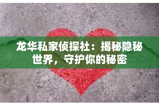 龙华私家侦探社：揭秘隐秘世界，守护你的秘密